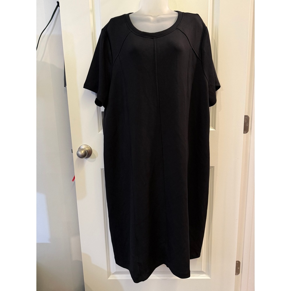 NEW Lane Bryant Dress 26 28 Black Knit Tie Back Midi Dress Pockets LBD Modest